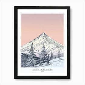 Mount Katahdin Usa Color Line Drawing 6 Poster Art Print