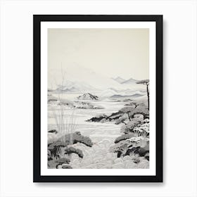 San In Coast In Tottori,, Ukiyo E Black And White Line Art Drawing 3 Art Print