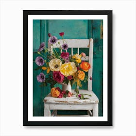 Flowers In A Chair Art Print