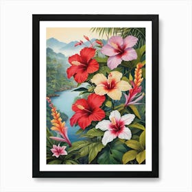 Hibiscus Landscape Painting Art Print