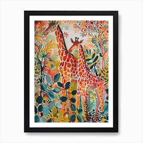 Giraffes In The Leaves Watercolour Style 3 Art Print