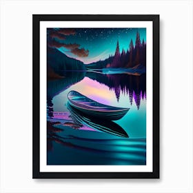 Canoe On Lake, Water, Waterscape Holographic 2 Art Print