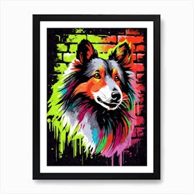 Aesthetic Shetland Sheltie Sheepdog Puppy Brick Wall Graffiti Artwork Art Print