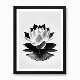 Blooming Lotus Flower In Pond Black And White Geometric 7 Art Print