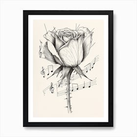 English Rose Music Line Drawing 1 Art Print