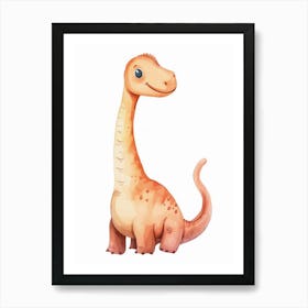 Cartoon Brachiosaurus Dinosaur Watercolour  1 Art Print