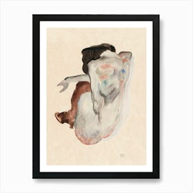 Naked Lady; Crouching Nude in Shoes and Black Stockings, Back View (1912), Egon Schiele Art Print