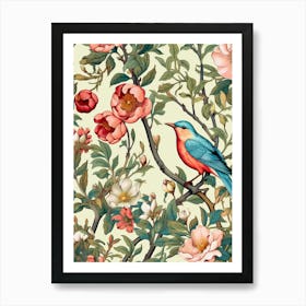 Floral Pattern With Birds And Flowers 3 Art Print