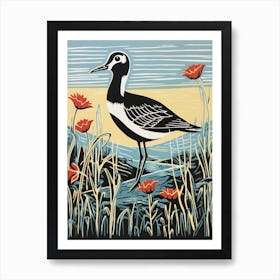 Vintage Bird Linocut Lapwing 1 Art Print