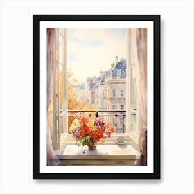 Window View Of Brussels Belgium In Autumn Fall, Watercolour 1 Art Print