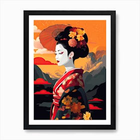 Geisha Flat Illustration  8 Art Print