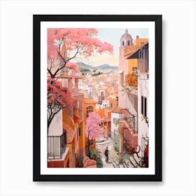 Tenerife Spain 2 Vintage Pink Travel Illustration Art Print