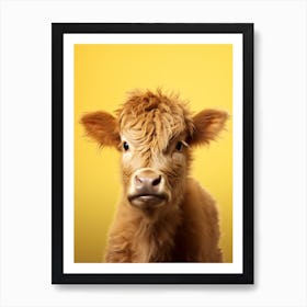Yellow Photography Portrait Of Baby Highland Cow 2 Art Print