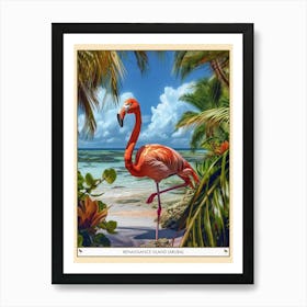 Greater Flamingo Renaissance Island Aruba Tropical Illustration 6 Poster Art Print