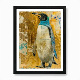Penguin Chick Gold Effect Collage 1 Art Print