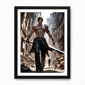 Muscular Barbarian Warrior Art Print #5 Poster