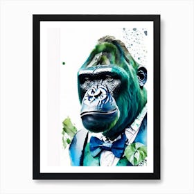 Gorilla In Bow Tie Gorillas Mosaic Watercolour 1 Art Print