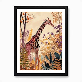 Cute Giraffe In The Leaves Watercolour Style Illustration 6 Art Print