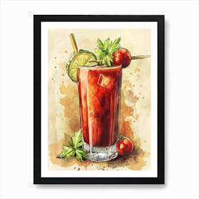 Bloody Mary Watercolour Inspired Cocktail 3 Art Print