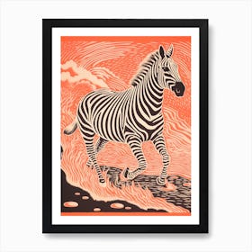 Zebra Orange Running 2 Art Print