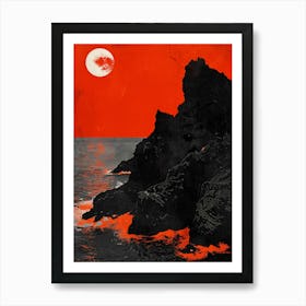 Red Moon Over The Ocean 1 Art Print