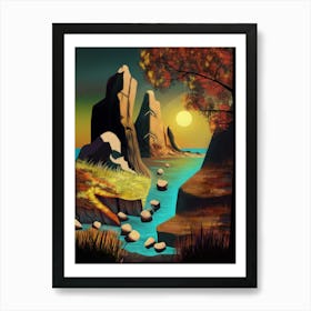 Landscape With Waterfall Art Print