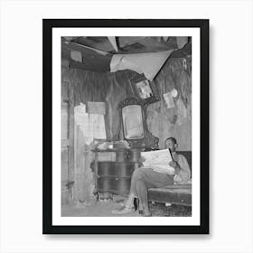 Sharecropper Reading Newspaper In Corner Of Living Room, Note The Bureau And Ceiling, Near Southeast Missouri Art Print