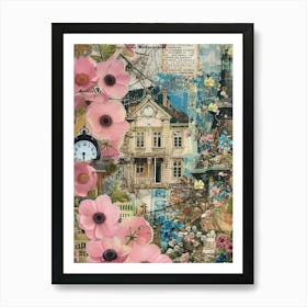 Pink Flowers Scrapbook Collage Cottage 3 Art Print