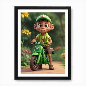 Kid On A Green Bike 1 Art Print