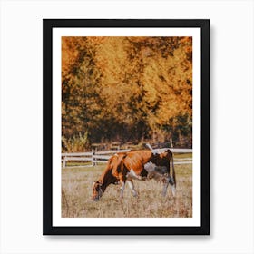 Autumn Cow Scenery Art Print