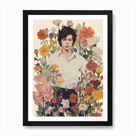 Harry Styles In Flowers Drawing Art Print