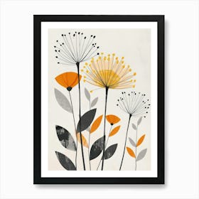 Orange And Grey Flowers Art Print