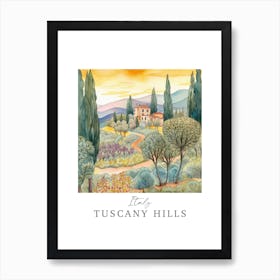 Italy Tuscany Hills Storybook 3 Travel Poster Watercolour Art Print
