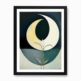 Crescent Moon And Lotus 1, Symbol Abstract Painting Art Print