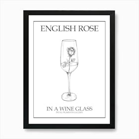 English Rose In A Wine Glass Line Drawing 3 Poster Art Print