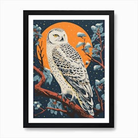 Vintage Bird Linocut Snowy Owl 1 Art Print