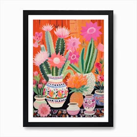 Cactus Painting Maximalist Still Life Echinocereus Cactus 1 Art Print