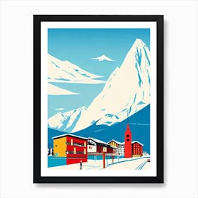 La Plagne 3, France Midcentury Vintage Skiing Poster Art Print