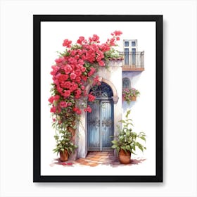 Malaga, Spain   Mediterranean Doors Watercolour Painting 2 Art Print