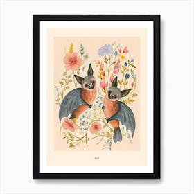 Folksy Floral Animal Drawing Bat 2 Poster Art Print