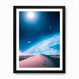 Silhouette Dune And Blue Space with moons Art Print