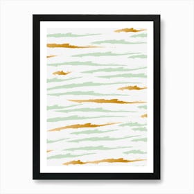 Gold Green Stripes Art Print