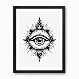 The Ajna Chakra, Symbol, Third Eye Simple Black & White Illustration 4 Art Print