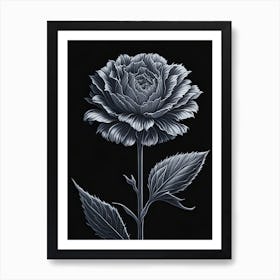 A Carnation In Black White Line Art Vertical Composition 47 Art Print