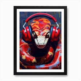 Snake With Headphones animal Art Print