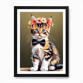 Calico Kitten Wall Art Print With Floral Crown Girls Bedroom Decor (6)  Art Print