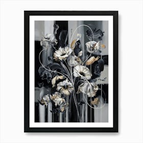 Abstract Bouquet Of Flowers Against A Black And White Backdrop Art Print