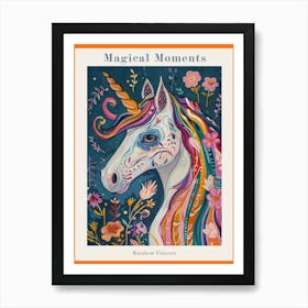 Colourful Unicorn Folky Floral Fauvism Inspired 4 Poster Art Print