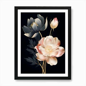 Flowers On A Black Background 20 Art Print