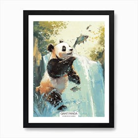 Giant Panda Catching Fish In A Waterfall 3 Art Print